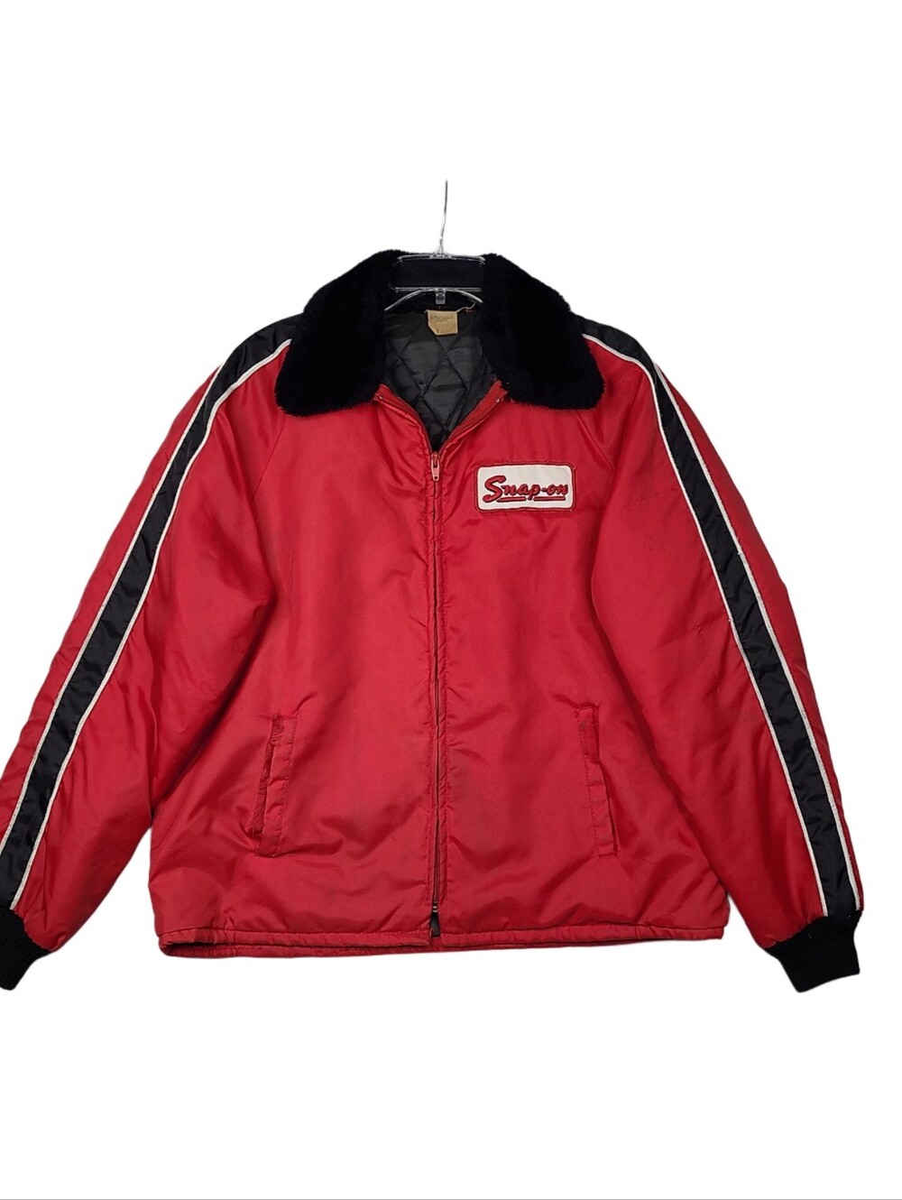 Vintage 60s Snap-on Tools Quilted Striped Racing Mechanic Jacket  L Distressed